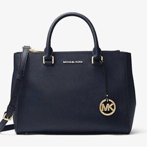 EUC Authentic Michael Kors Sutton Medium Saffiano Leather Satchel Purse Navy